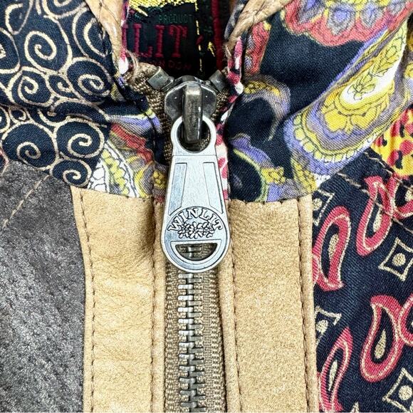 Vintage Tan Genuine Leather Patchwork Scrunched Full Zip Bomber Jacket Size S - Picture 11 of 16